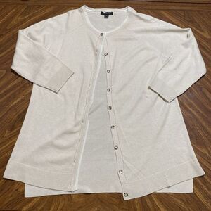 H by Halston Classic Cardigan Sweater Silk Cashmere Button Front Creamy Beige M